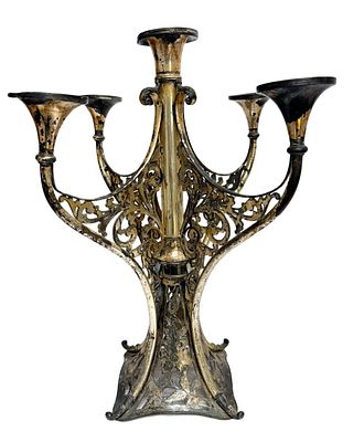 Van Bergh S.P. Co. NY Silver Plated Candelabra. Item/Description: Ornate five-light candelabra 