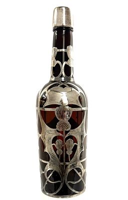Art Nouveau Sterling Silver Overlay Glass Decanter. Item/Description: Crafted by La Pierre 