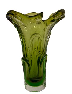 Mid Century Czech Green Art Glass Vase. Item/Description: Mid-century modern glass vase features 