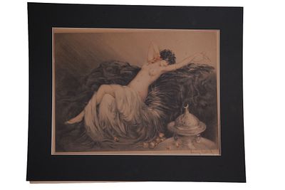 Louis Icart "Smoke" Art Deco Nude Etching. Item/Description: Art Deco etching titled "Smoke 