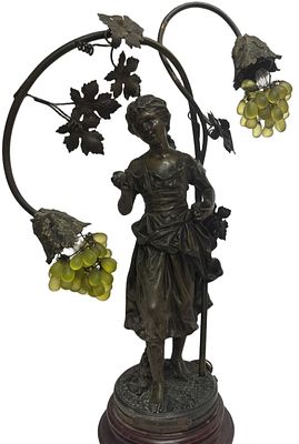 Rancoulet "Fruit Defendu" Sculpture Lamp. Item/Description: Art Nouveau figural lamp featuring a 