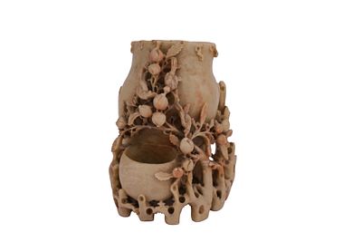 Antique Chinese Hand-Carved Soapstone Brush Pot. Item/Description: Chinese hand-carved soapstone 