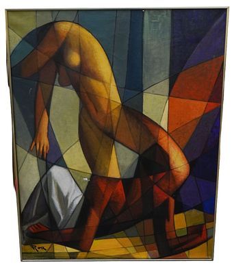 Roa - Cubist Figural Oil Painting. Item/Description: Original, modernist cubism painting 