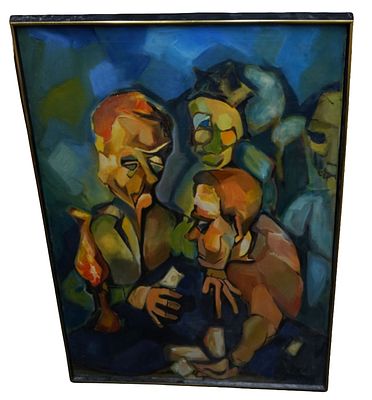 Cubist Abstract Figural Oil Painting. Item/Description: Original abstract, cubist-style painting 