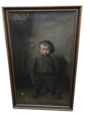 Clara T. McChesney - Portrait of a Dutch Boy. Item/Description: Large somber portrait painting 