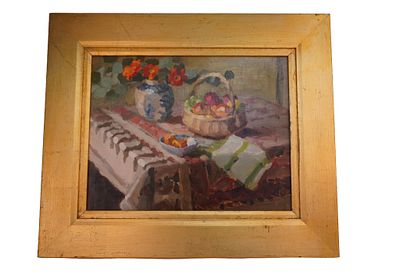 Viginia Jacobs - Still Life Oil Painting. Item/Description: Gilt framed still life oil painting 