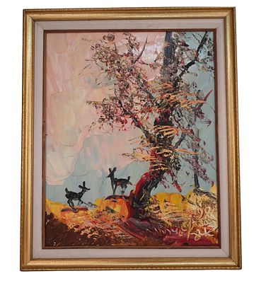 Morris Katz - Landscape with Deer. Item/Description: Original abstract expressionism landscape 