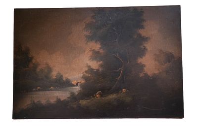 Hudson River Landscape Oil Painting. Item/Description: Original oil painting depicting a wooded 