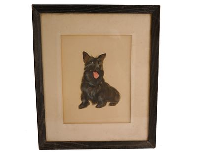 Portrait of a Scottie Dog - Oil on Silk. Item/Description: Original oil painting on silk 