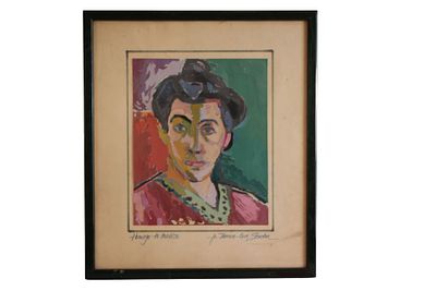 After Henri Matisse's The Green Stripe. Item/Description: Torn paper portrait, titled "Homage to 