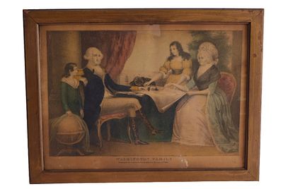 Washington Family Color Engraving. Item/Description: Hand tinted engraving after Edward Savage's 