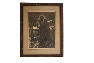 Saul Rabino "Wanderer" Pencil Signed Lithograph. Item/Description: Hand colored, pencil signed 