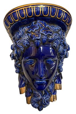 Cobalt Blue Grecian Wall Bracket / Console. Item/Description: High glaze cobalt blue wall 