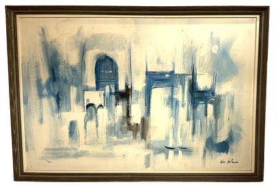 Willliam Hollander Architectural Cityscape. Item/Description: Original, mid-century abstract 