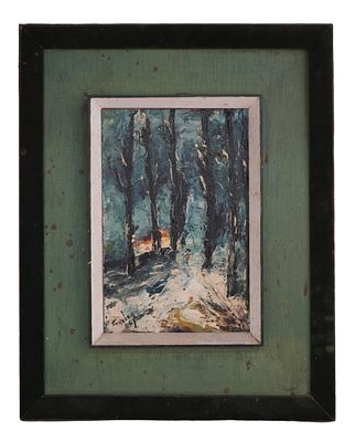Mid Century Signed Impressionist Landscape. Item/Description: Impasto, impressionistic winter 