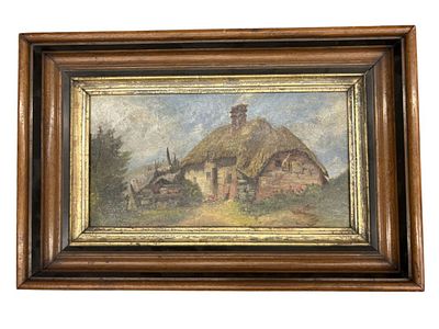 19th C Landscape with Cottage Oil Painting. Item/Description: Original 19th century oil painting 