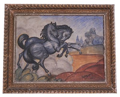 Juan Jose Segura - Horses in Landscape O/B. Item/Description: Original painting depicting two 