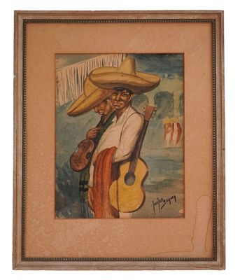Juan Jose Segura - Mariachi Musicians Watercolor. Item/Description: Watercolor painting 