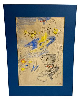 Wilhelm Woller Abtract Seascape Watercolor. Item/Description: Abstract lively seascape by 