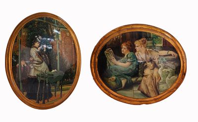 Pair of Italian Convex Medallion Portraits. Item/Description: Two oval medallion oil paintings 