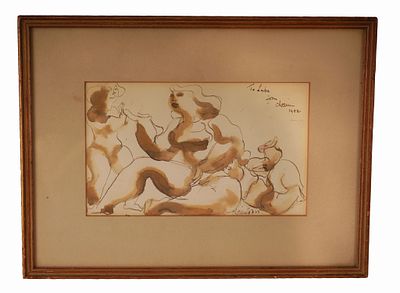 Chaim Gross - Watercolor Figural Drawing. Item/Description: Original watercolor and graphite 