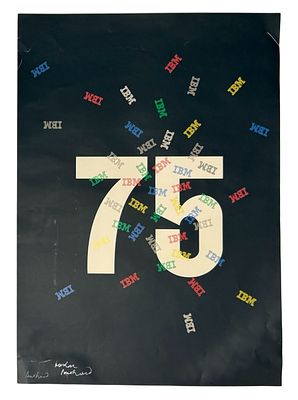 Signed Paul Rand IBM 75 Lithograph Poster. Item/Description: Original, dramatic signed Paul Rand 