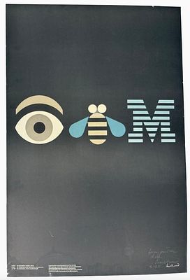 Signed Paul Rand IBM Rebus Lithograph Poster. Item/Description: Original, iconic IBM rebus 