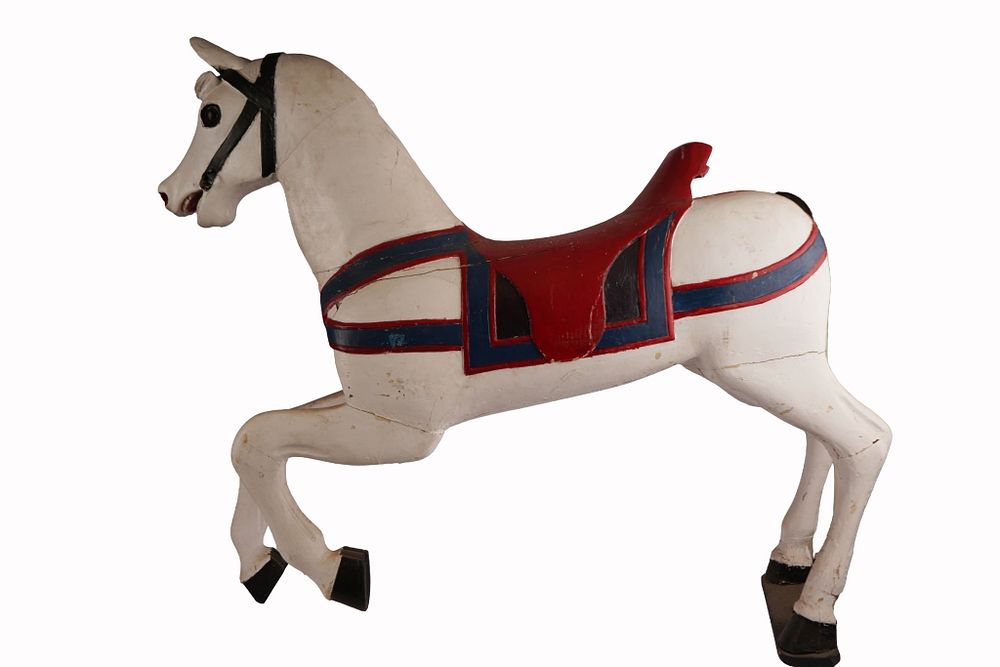 Carved Polychrome Wood Carousel Horse. Item/Description: Folk art carved and painted white 