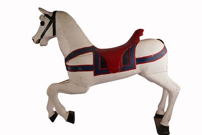 Carved Polychrome Wood Carousel Horse. Item/Description: Folk art carved and painted white 