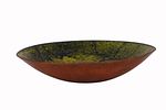 Mid Century Modern Enamel on Copper Bowl. Item/Description: Yellow and blue enameled copper Image - 1