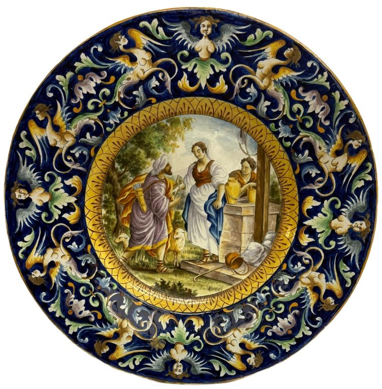 19th C Italian Majolica Charger - 25 in Diameter. Item/Description: Large allegorical Italian 
