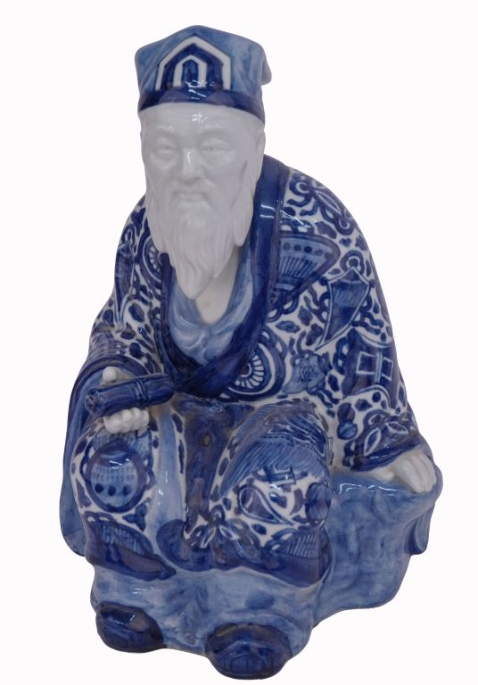 Japanese Seated Blue & White Kutani Jurojin. Item/Description: Fitz &amp; Floyd Japanese Kutani 