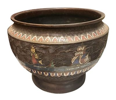 Japanese Bronze Champleve Enamel Planter. Item/Description: Japanese bronze champleve enamel 
