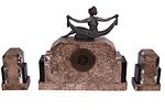 Art Deco French Marble Mantle Clock Garniture. Item/Description: French Art Deco marble mantle Image - 4