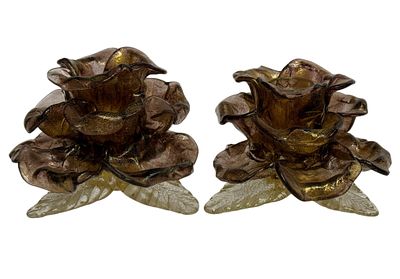 Murano Glass Rose Candle Holders. Item/Description: Murano art glass candle holders, featuring 