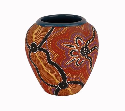 Australian Blue Gum Designs Ceramic Vase. Item/Description: Australian Aboriginal contemporary 