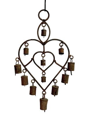 Indian Lohar Iron Bell Wind Chime. Item/Description: Vintage hand-wrought iron with a naturally 