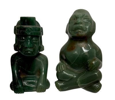 Olmec Mesoamerican Carved Green Hardstone Figures. Item/Description: Pair of Mesoamerican Olmec 