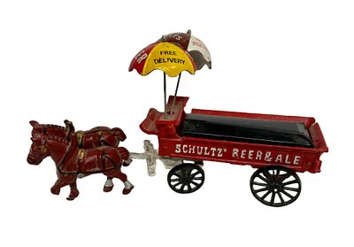 Cast Iron Schultz Beer & Ale Horse with Cart. Item/Description: Vintage reproduction cast iron 