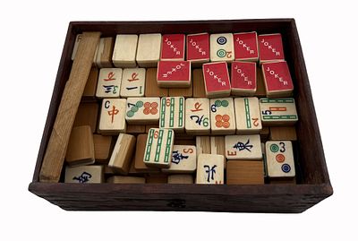 Vintage Bamboo Mahjong Set. Item/Description: Vintage 1920s Mahjong set made from ox bone and 