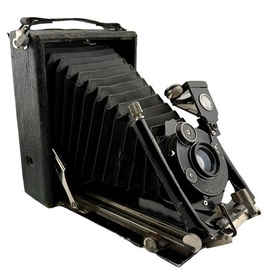 Antique German Folding Bellows Camera & Case. Item/Description: German-made plate camera with 