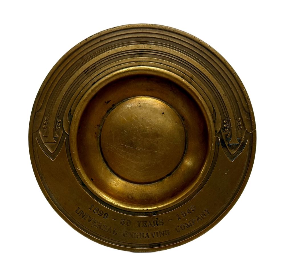 1949 Commemorative Bronze Bowl / Ashtray. Item/Description: Bastian Brothers round bronze Art 