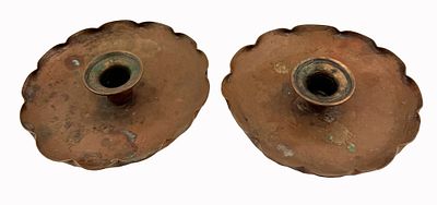 Joseph Leland Drumgold Copper Candlesticks. Item/Description: Pair of hand-wrought copper 