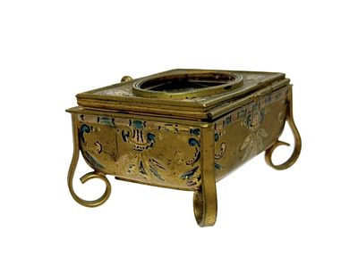 French Belle Epoque Gilt Jewelry Casket. Item/Description: French miniature portrait jewelry 