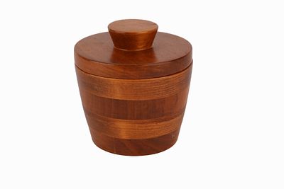 Montgomery Center, VT Wood Butter Tub. Item/Description: Handcrafted wooden lidded vessel. 