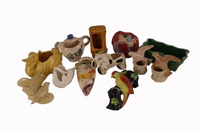 Mid-Century Ceramic Planters & Wall Pockets. Item/Description: Collection of twelve colorful 