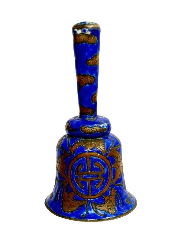 Chinese Colbalt Cloisonne Hand Bell. Item/Description: Chinese export-ware hand bell, finished 