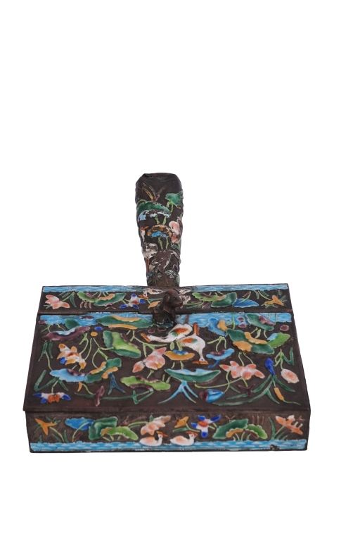 Antique Chinese Enameled Brass Silent Butler. Item/Description: Antique Chinese enameled brass 