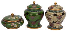 Three Chinese Cloisonne Covered Jars. Item/Description: Collection of three lidded vessels in Image - 1