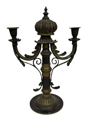 Antique Neoclassical Brass Crown Candelabra. Item/Description: Antique Neoclassical style brass 